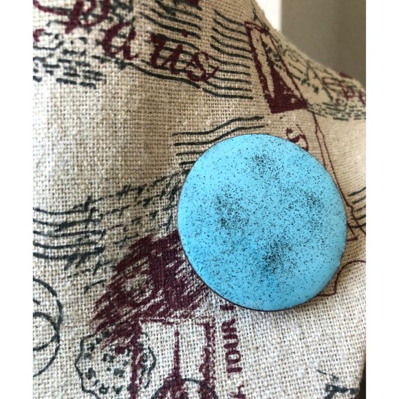 Vintage Mid Century Modern Robin Egg Blue Copper Enamel Speckled Pin 1950s - Picture 3 of 5